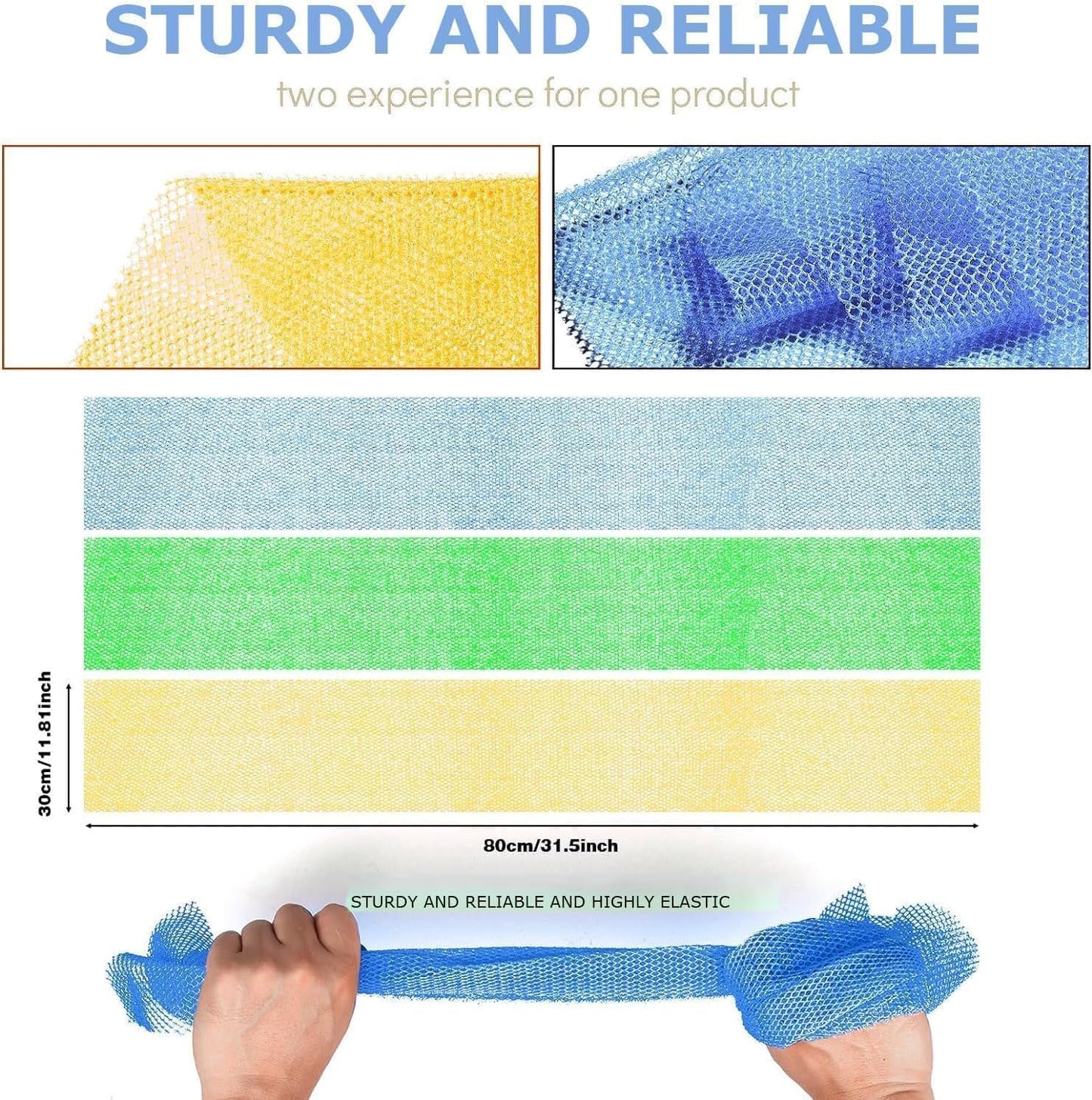 UJFQBH African Exfoliating Net - 3-Piece Bath Sponge Set for Smooth Skin | Yellow, Green, Blue