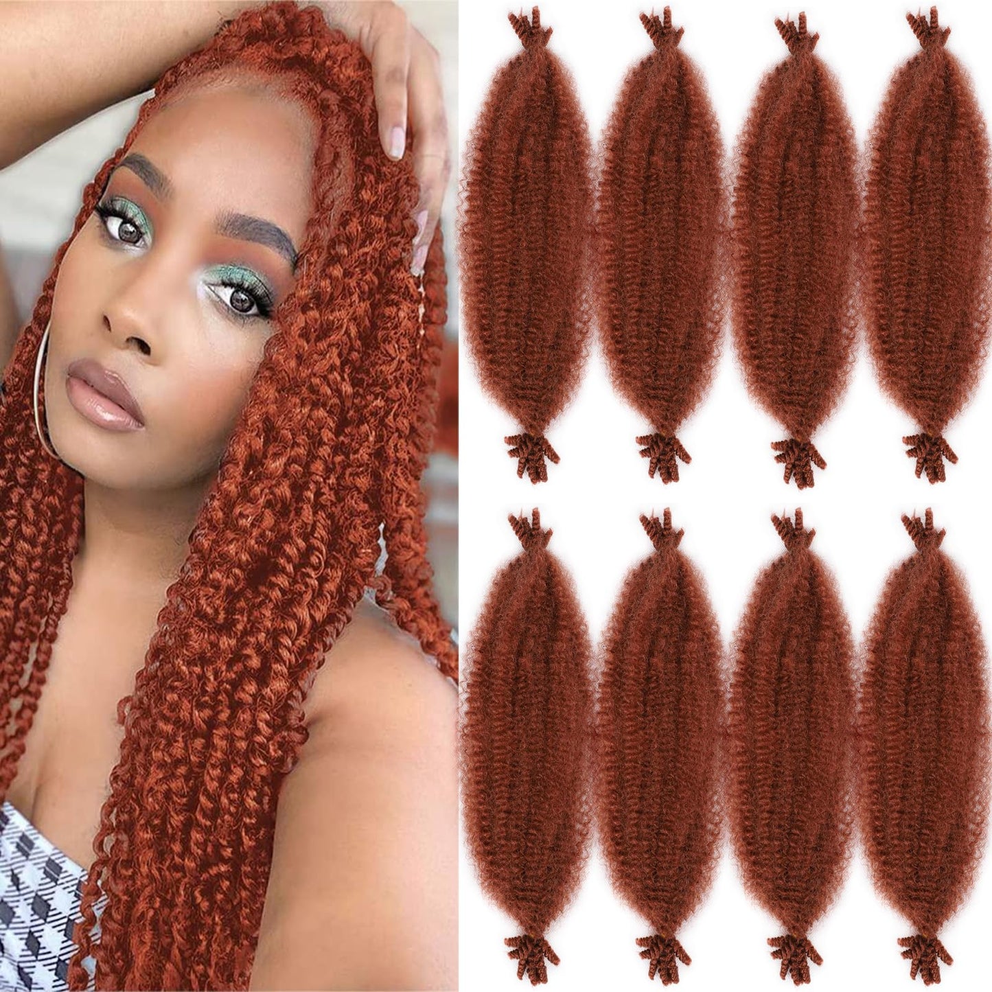 Springy Afro Twist Hair 8 Packs 350# Pre-Separated Marley Twist Braiding Hair Suitable for Damaged Kinky Afro Twist Hair chromatism Synthetic Wrapping Hair for Soft Locs Hair Extensions 18 Inch