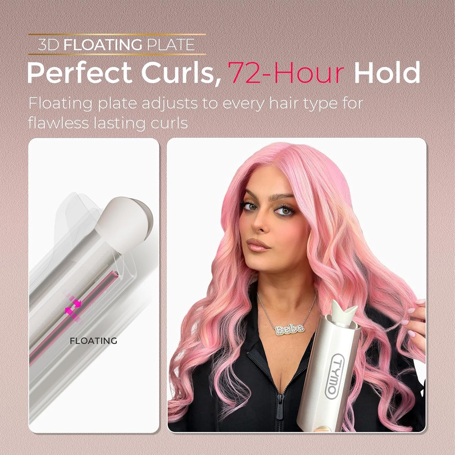 TYMO CurlPro Plus Automatic Curling Iron - Upgraded 1-Inch Long Barrel, Anti-Scald, Tangle-Free, Gold