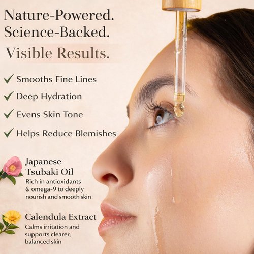 Finally 100% Organic Tsubaki Face Oil & Under-Eye Serum - Hydrating, Brightening, Anti-Aging Formula for Glowing Skin