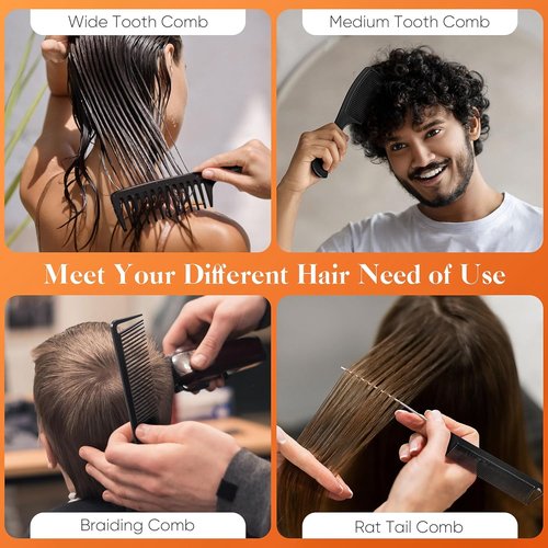 SALONSILK Professional Comb Set - 4PCS Wide Tooth & Fine Tooth Hair Combs for Styling & Braiding