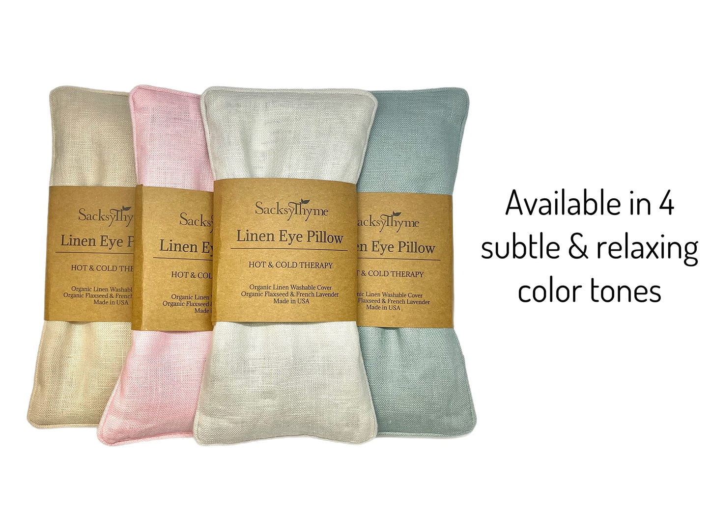 Sacksy Thyme Organic Linen Eye Pillow - Lavender & Flaxseed for Relaxation, Yoga, Stress Relief - Microwavable Heating Pad & Cool Compress - Made in USA - Gifts for Meditation - (Unscented)