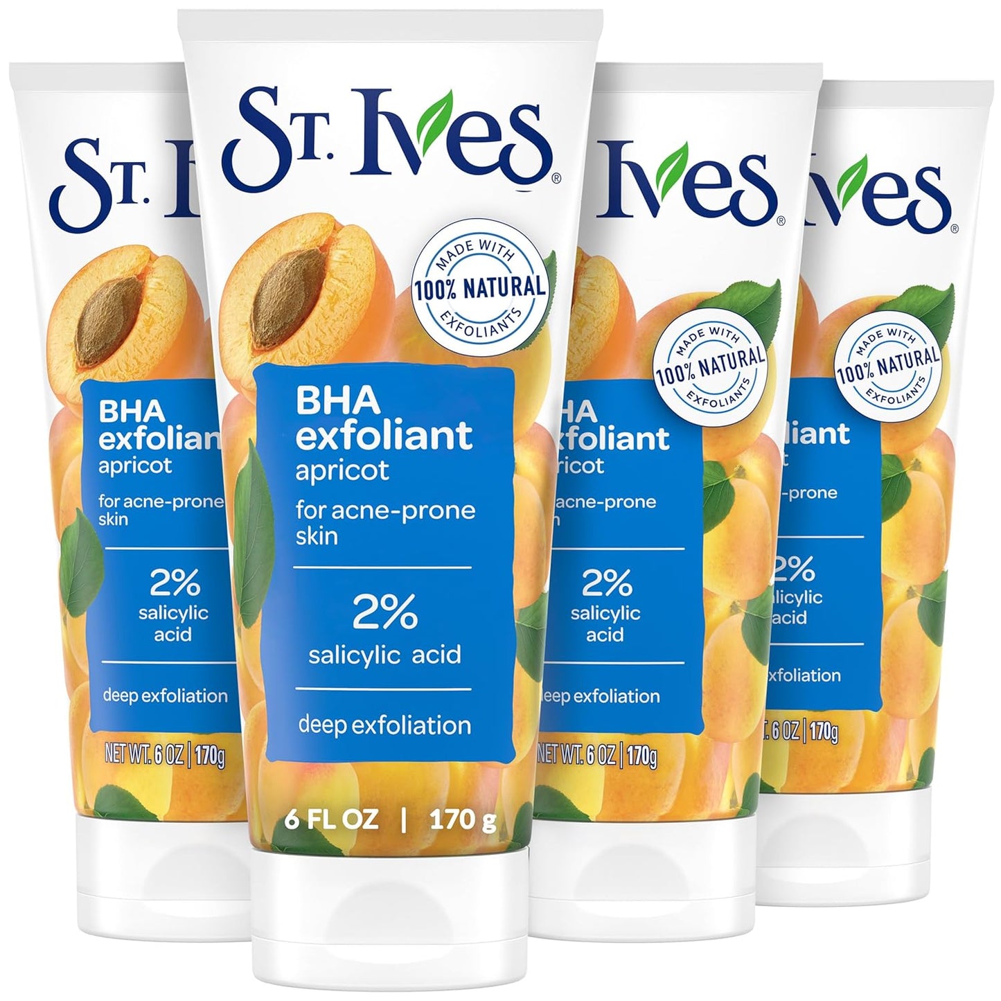 St. Ives Acne Control Face Scrub - Deep Exfoliator with Salicylic Acid for Radiant Skin | 6 oz, 4 Pack