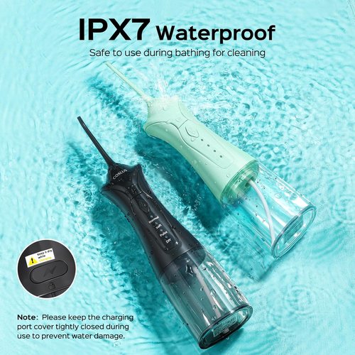 COSLUS Water Flosser - 2-Pack C30 Dental Pick Set with 3 Modes & 8 DIY Levels for Sensitive Gums | Black & Green