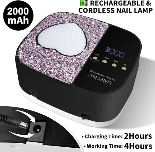 LIMEGIRL UV LED Nail Lamp Kit - Professional Fast Curing Gel Polish Dryer | Cordless & Rechargeable, Black