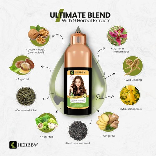 HERBBY Gray Hair Coverage Shampoo & Conditioner - Transform Color with 9 Herbal Extracts | 500 ml Chestnut Brown