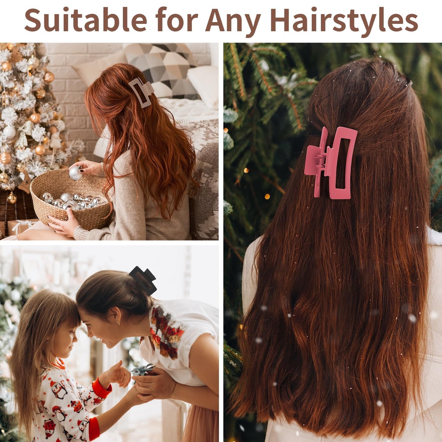 6 Pack Square Claw for Women Girls, 3.5" Medium Non-slip Rectangular Matte Clips Strong Hold Jumbo Hair Styling Accessories, Cool