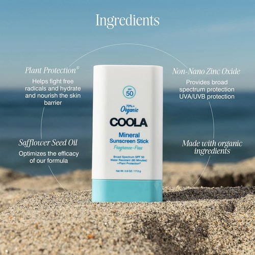 COOLA Organic Mineral Sunscreen Stick SPF 50 - Vegan, Gluten-Free Daily Skin Protection | 0.6 Oz