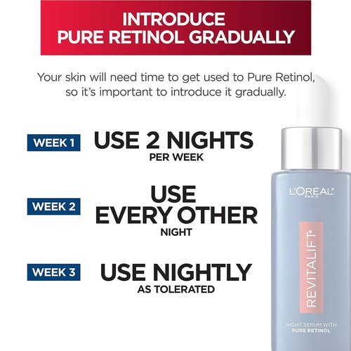 L'Oreal Paris Revitalift Night Serum - 0.3% Pure Retinol to Reduce Deep Wrinkles | Fragrance-Free, 1 oz + Moisturizer Sample