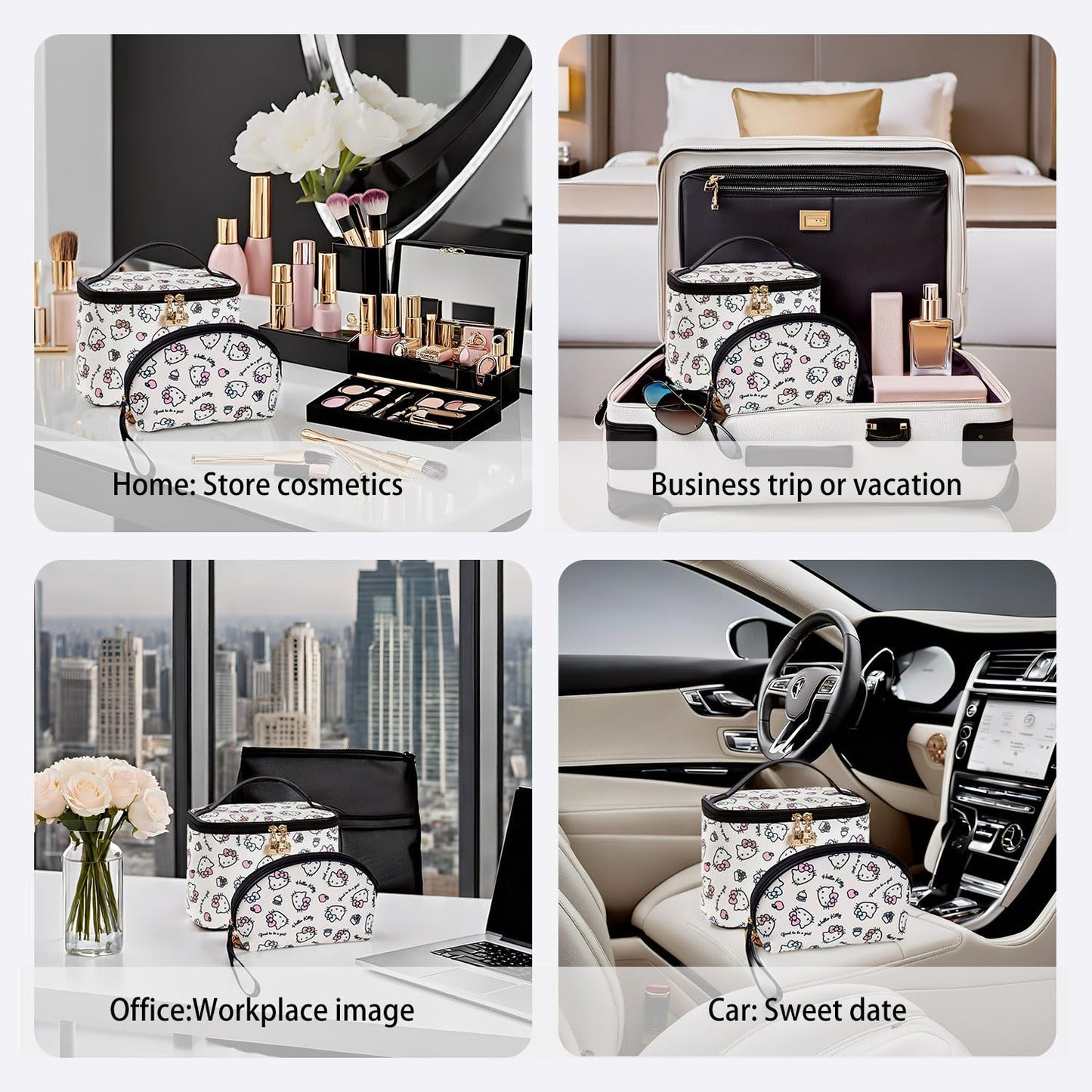 Makeup Bag 2PCS with Large Handle Travel Cube Cosmetic Bags Brush Holder Cute Organizer Suitable for Purse for Women (02 Sweet Apple 2PCS)