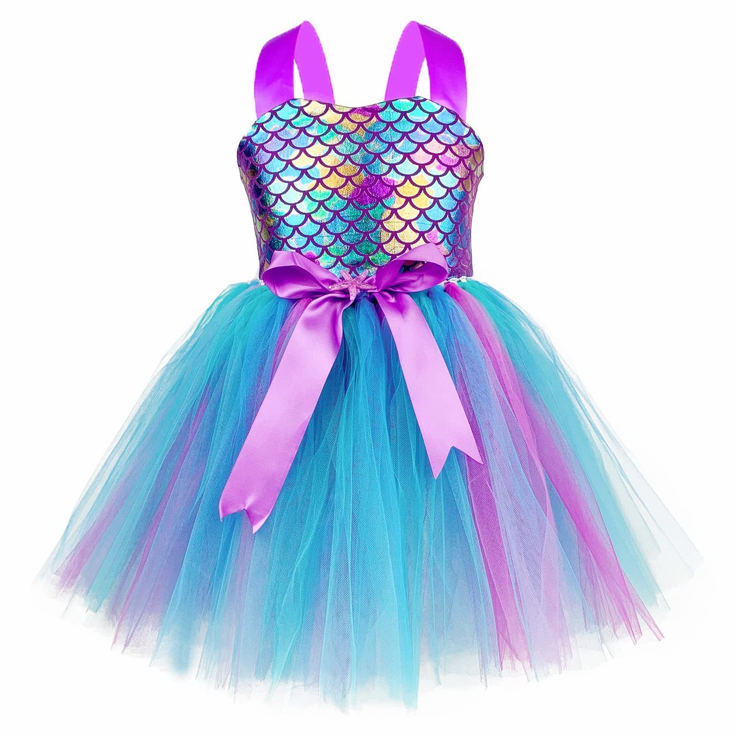 O'COCOLOUR Girls Mermaid Birthday Outfits Halloween Dress Up Costume Easter Summer Vacation Party (5-6 Years, Purple)