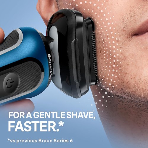 Braun Electric Shaver - Series 6 6177cc | Wet & Dry Shaving with Turbo & Gentle Modes - Blue