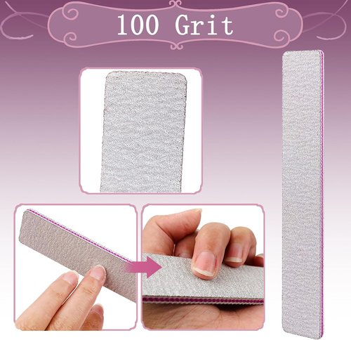 HeeYaa Nail File Set - 12 Professional Reusable 100/180 Grit Washable Tools for Gel & Acrylic Nails