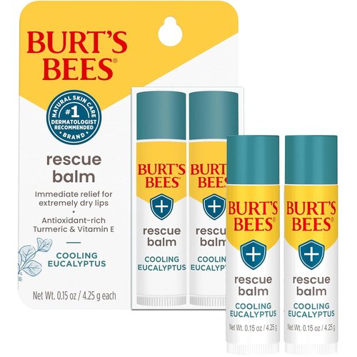 Burt's Bees Natural Rescue Lip Balm - Healing Beeswax & Turmeric for Dry Lips | 2 Tubes