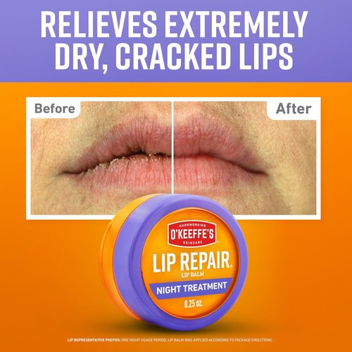 O'Keeffe's Lip Repair Night Treatment Balm - Moisturizing Formula for Dry, Cracked Lips | 0.25 Oz (2 Pack)
