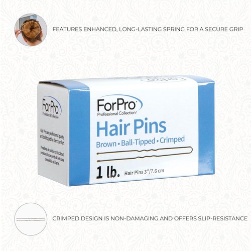 ForPro Professional Collection Hair Pins - 320 Count, Brown, 3" L, Ball-Tipped & Non-Damaging