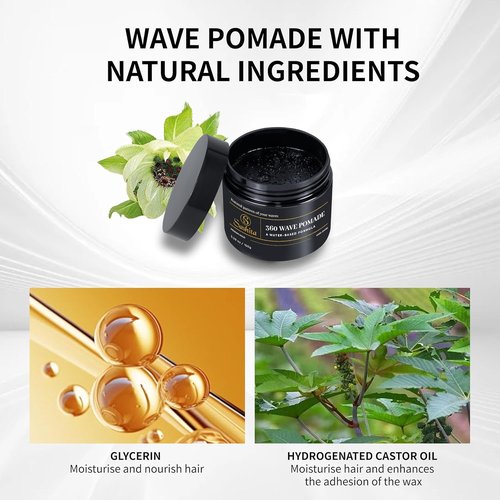 Sashita 360 Wave Pomade - Water-Based Hair Styling Product for Medium Hold & High Shine | 5.29 Oz Black