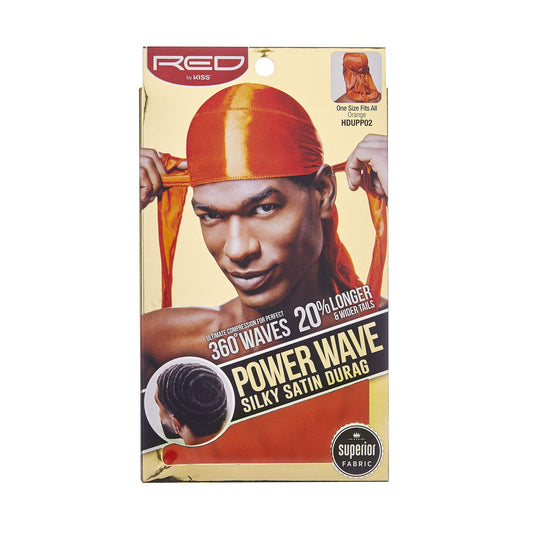 KISS Red Power Wave Silky Satin Durag Extra Long Tails (Orange)