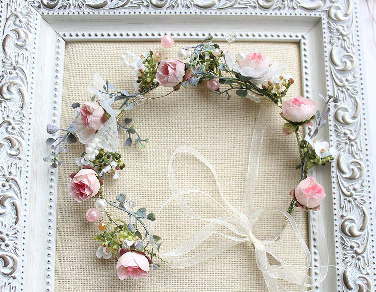 YnimioAOX Handmade Adjustable Flower Wreath Headband Halo Floral Crown Garland Headpiece,C15-light pink