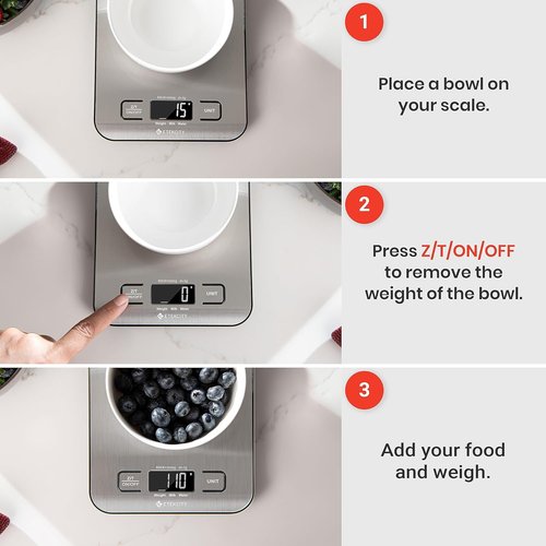 Etekcity Digital Kitchen Scale - Accurate Grams & Ounces Measurement for Cooking & Meal Prep | Medium 304 Stainless Steel