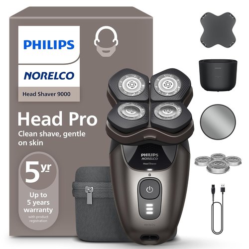 Philips Norelco Head Shaver Pro 9000 Series - Electric Shaver with 360° Flexing Head & ComfortCut Blades for a Gentle, Clean Shave, Model HS9980/40