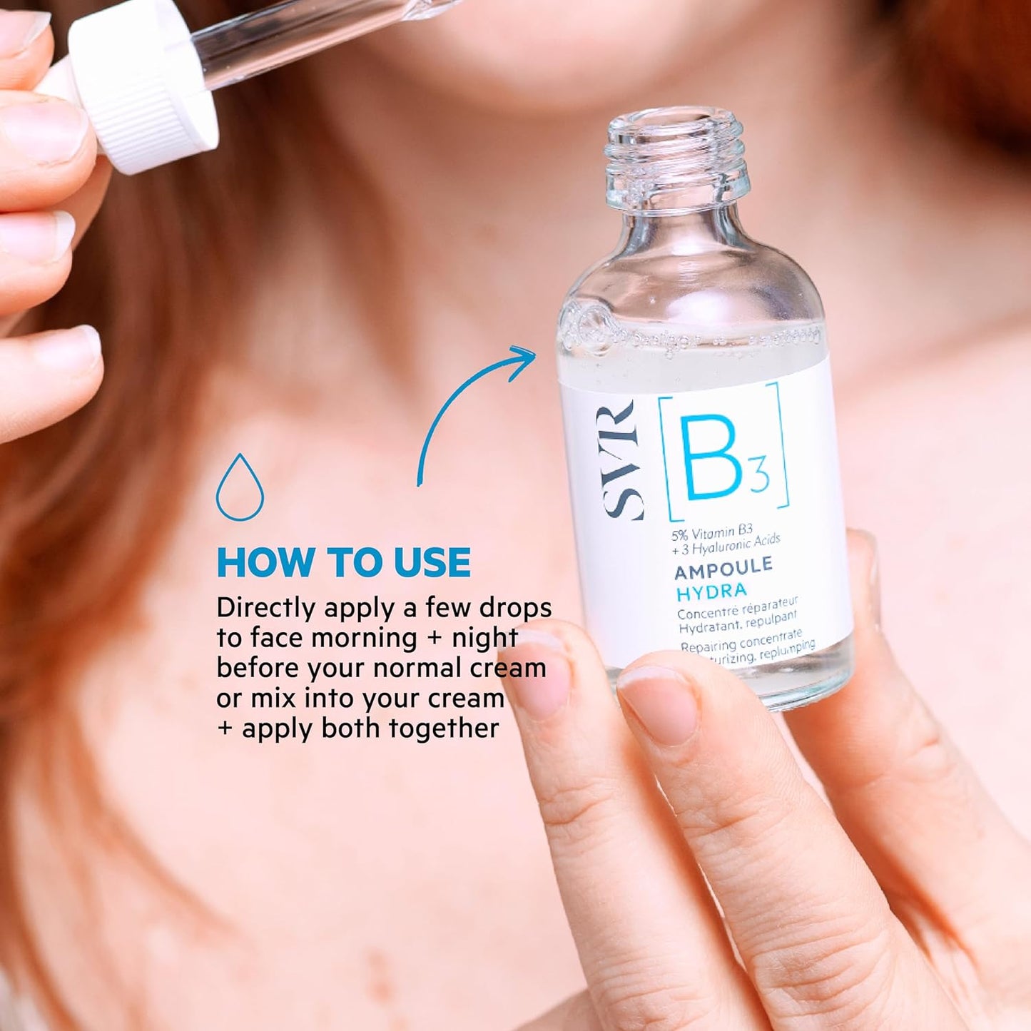 SVR [B3] Concentrate Hydra Plumping Face Serum With Niacinamide And 3 Types Of Hyaluronic Acid. Moisturize, Visibly Plumps And Reduces The Appearance Of Fine Lines. Fragrance Free Care, 1 Fl.oz.