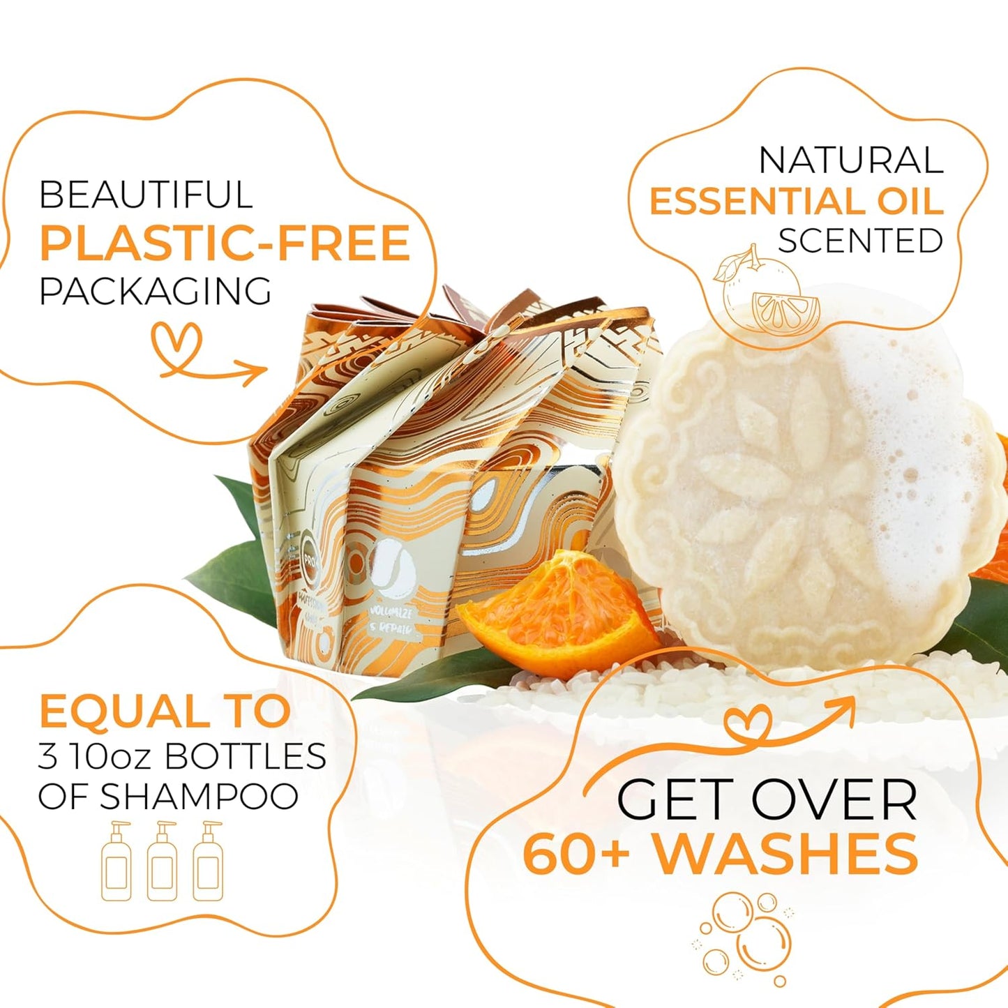 Viori Citrus Zest Shampoo Bar - Handcrafted All-Natural Essential Oil Formula | Sulfate-Free, Rice Water Enriched