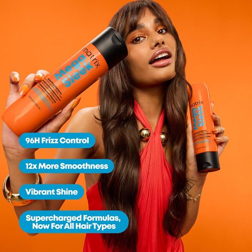 Matrix Mega Sleek Anti-Frizz Shampoo - 96-Hour Frizz Control & Professional Hydration, 13.5 oz