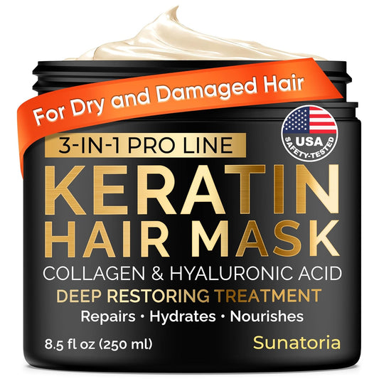 SUNATORIA Keratin Hair Mask - Deep Repair for Dry, Damaged Hair - Hydrolyzed Keratin & Argan Oil | 8.5 fl oz