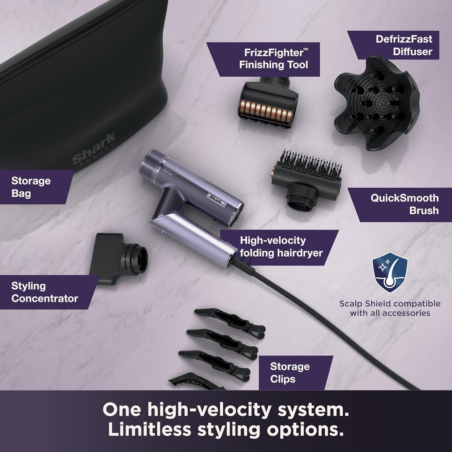 Shark SpeedStyle Pro Flex Hair Dryer System - High-Velocity, Lightweight, Ionic with Scalp Shield & IQ Speed Technology