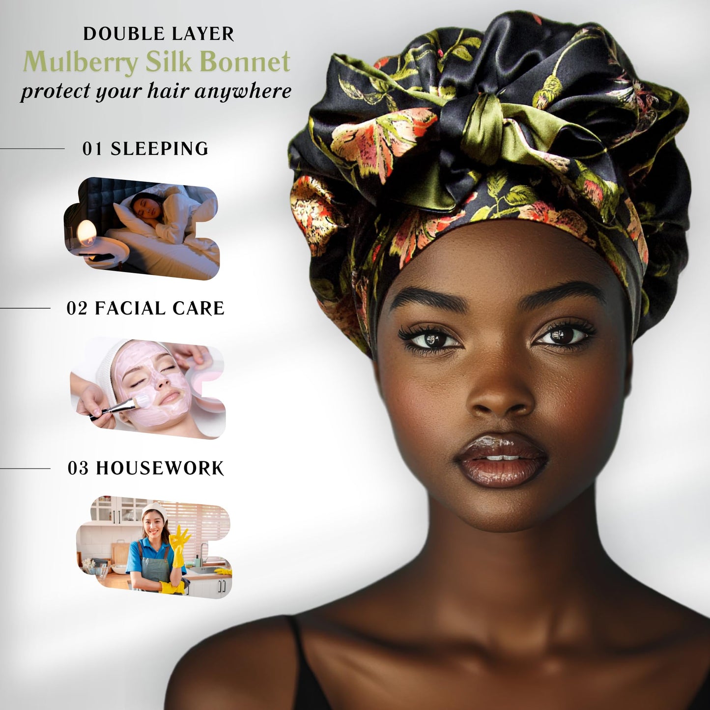 Wild Rose 100% Pure Silk Hair Bonnet Luxurious Reversible Wonder Loop Mulberry Silk for Curly Hair - Ultimate Sleeping Companion with Ties for Women - Handmade in USA