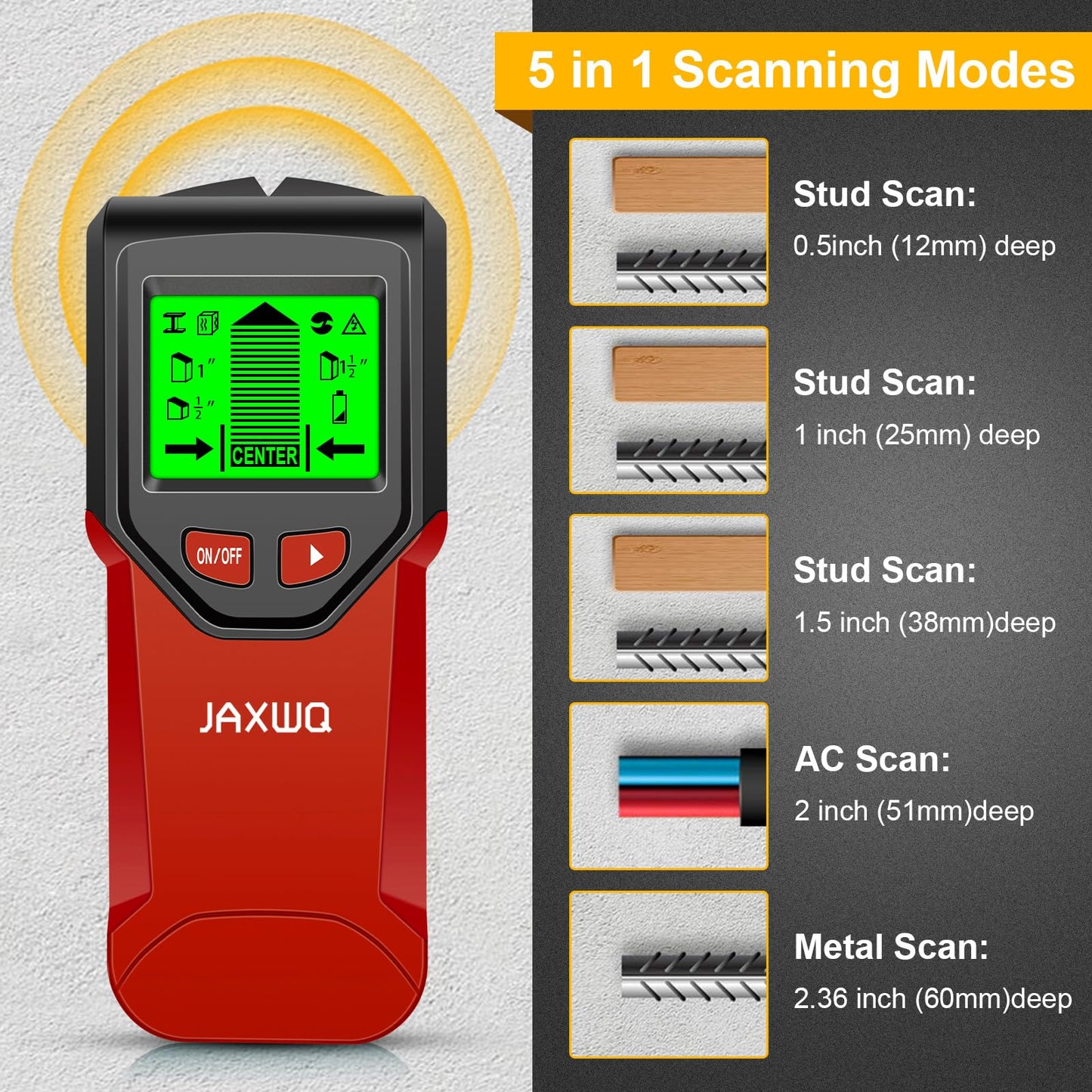 Stud Finder Wall Scanner - 5 in 1 Stud Finder Tool w/Smart Chip and HD LCD Display, Stud Detector Beam Finders for the Center and Edge of Wood AC Wire Metal Studs Joist Pipe (‎Dark Aqua)