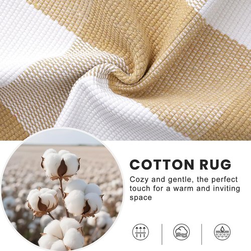 OLANLY Buffalo Plaid Rug - Beige & White Cotton Checkered Doormat | Washable 2' x 4'3" Indoor/Outdoor Decor