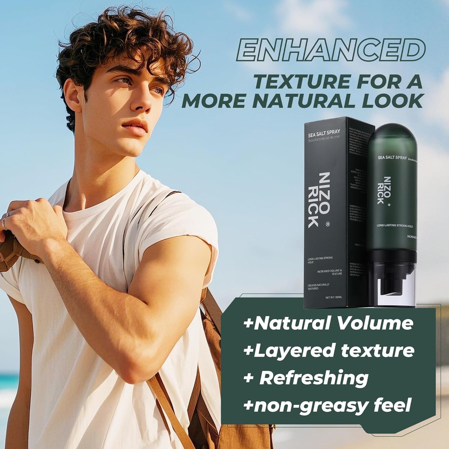 Sea Salt Hair Spray by [Brand Name] - Natural Volume & Texture | Travel Size 100ml, Strong Hold