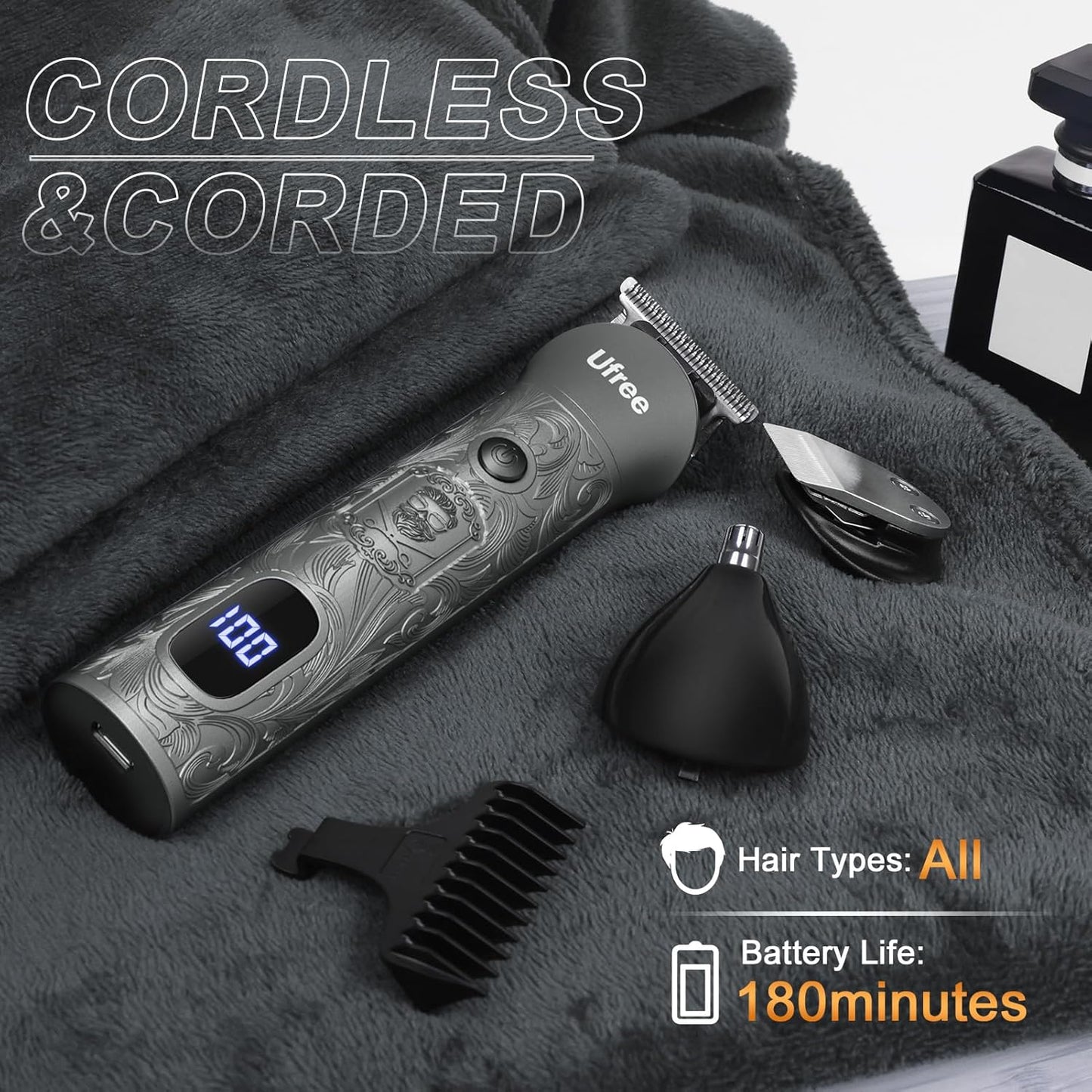 Ufree Beard Trimmer - Professional Cordless Hair Clipper & Grooming Kit for Men | Versatile Nose, Face, Ear, Body Use
