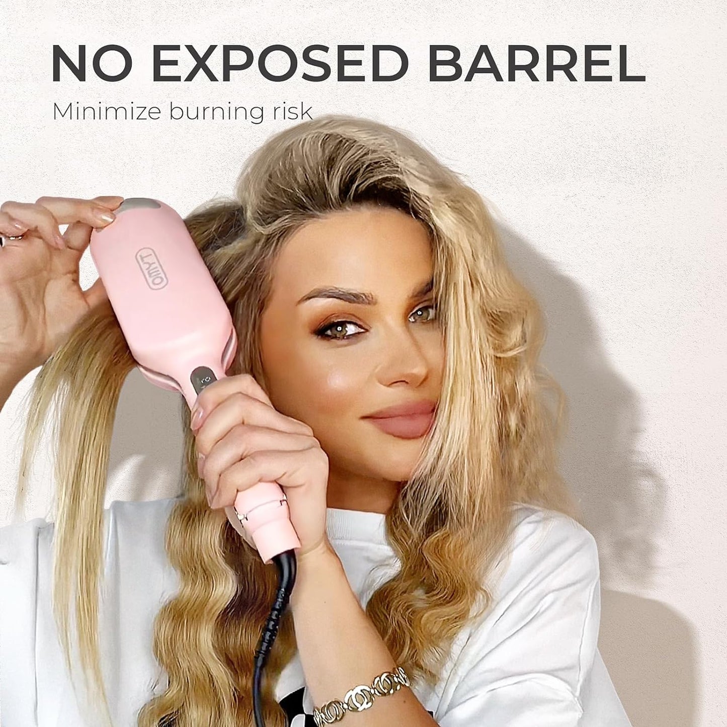 TYMO ROVY Curling Iron - Ionic 3-Barrel Hair Waver for Beach Waves, Anti-Scald, Pink, 1.25 Inch