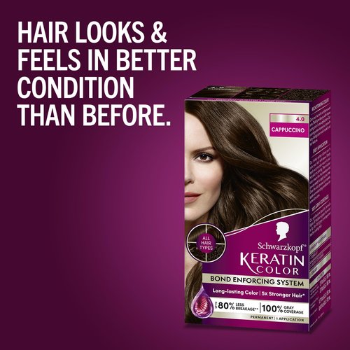 Schwarzkopf Keratin Permanent Hair Dye Cream, 4.0 Cappuccino, Professional Quality Color for Up to 100% Gray Coverage, Bond Enforcing System