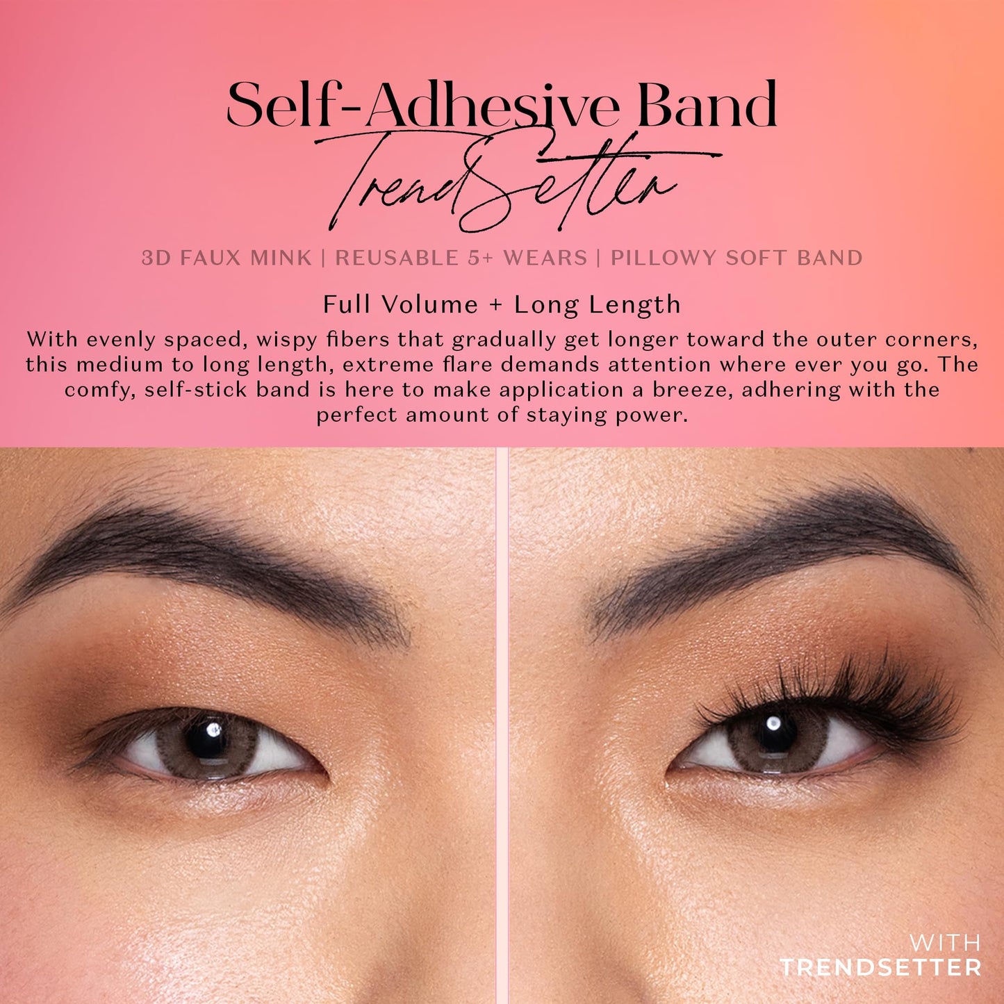 Lilly Lashes 3D Self Adhesive Eyelashes, No Lash Glue Needed, Body Heat Activated Press on Lashes, Reusable Self Adhesive Eyelashes Up to 5x, Easy to Apply & Remove (TrendSetter)