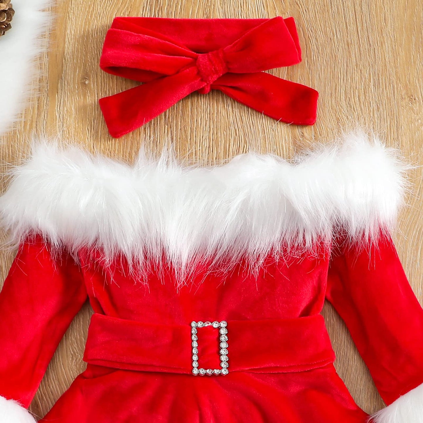 Springcmy Baby Girls Christmas Dress Velvet Santa Claus Dress Long Sleeve Plush Xmas Princess Party Cosplay Costume Dress (I-Red, 4-5 Years)