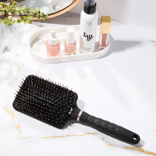 L'ANGE HAIR Detangling Paddle Brush - Nylon & Boar Bristles for Thick Hair | Reduces Snagging & Frizz (Black)