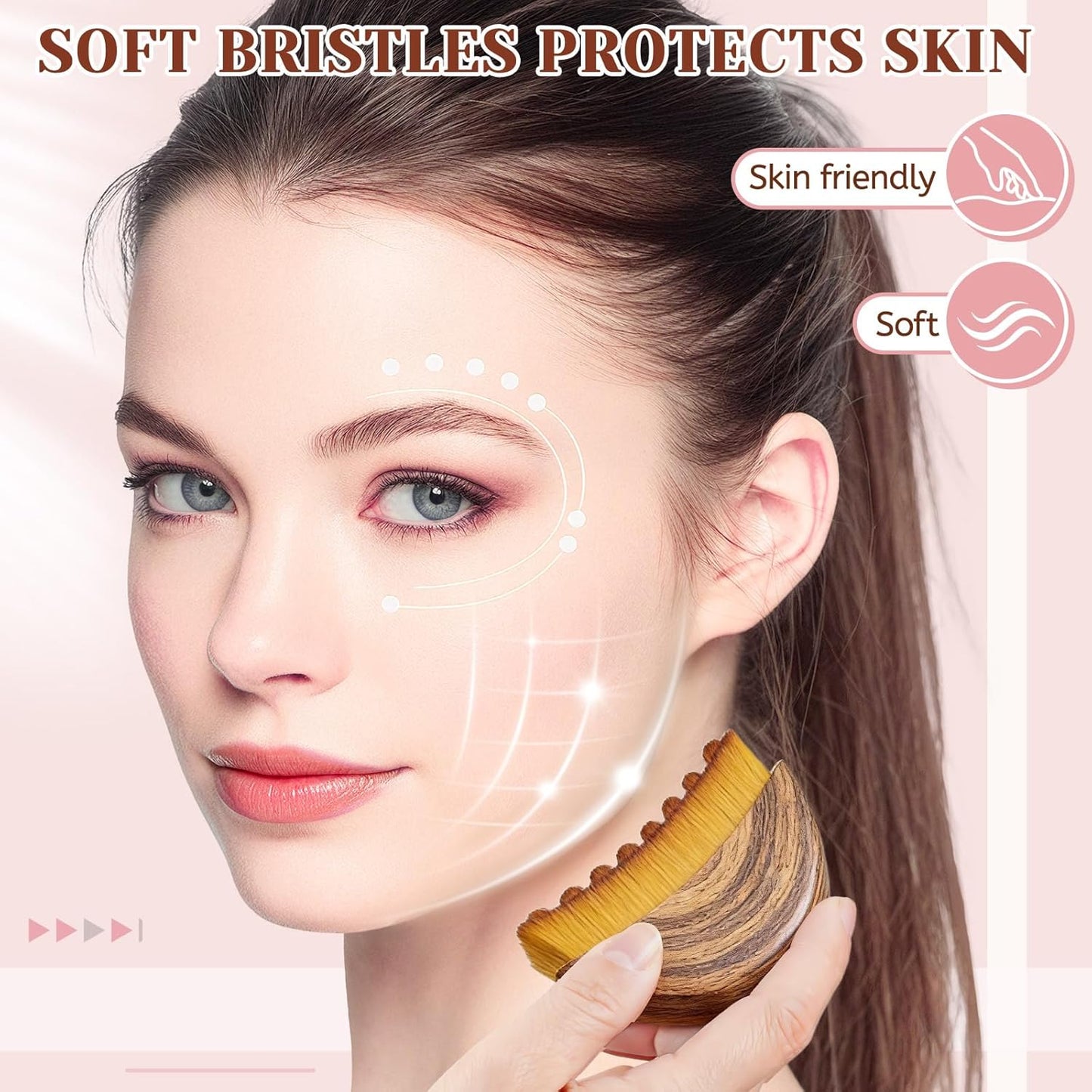 Skiennix Lymphatic Drainage Face Brush - Sculpting Massager with Soft Bristles | Portable Gua Sha Tool