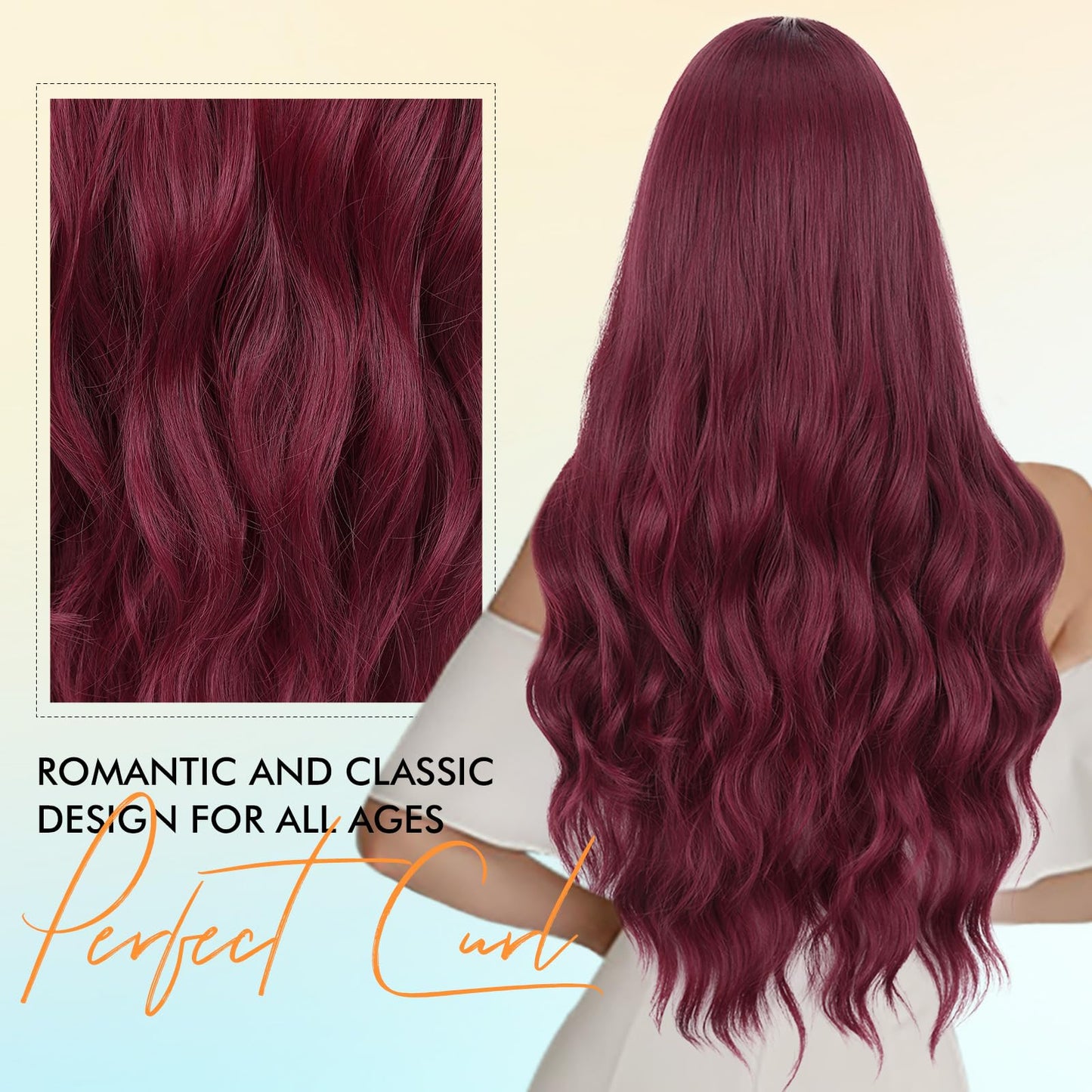 WIGNEE Long Red Wig Middle Part Dark Red Wig 26 Inches Long Wavy Wigs for white women Natural Looking Wavy Wig Long Wigs For Women Daily Party Use(Burgendy)