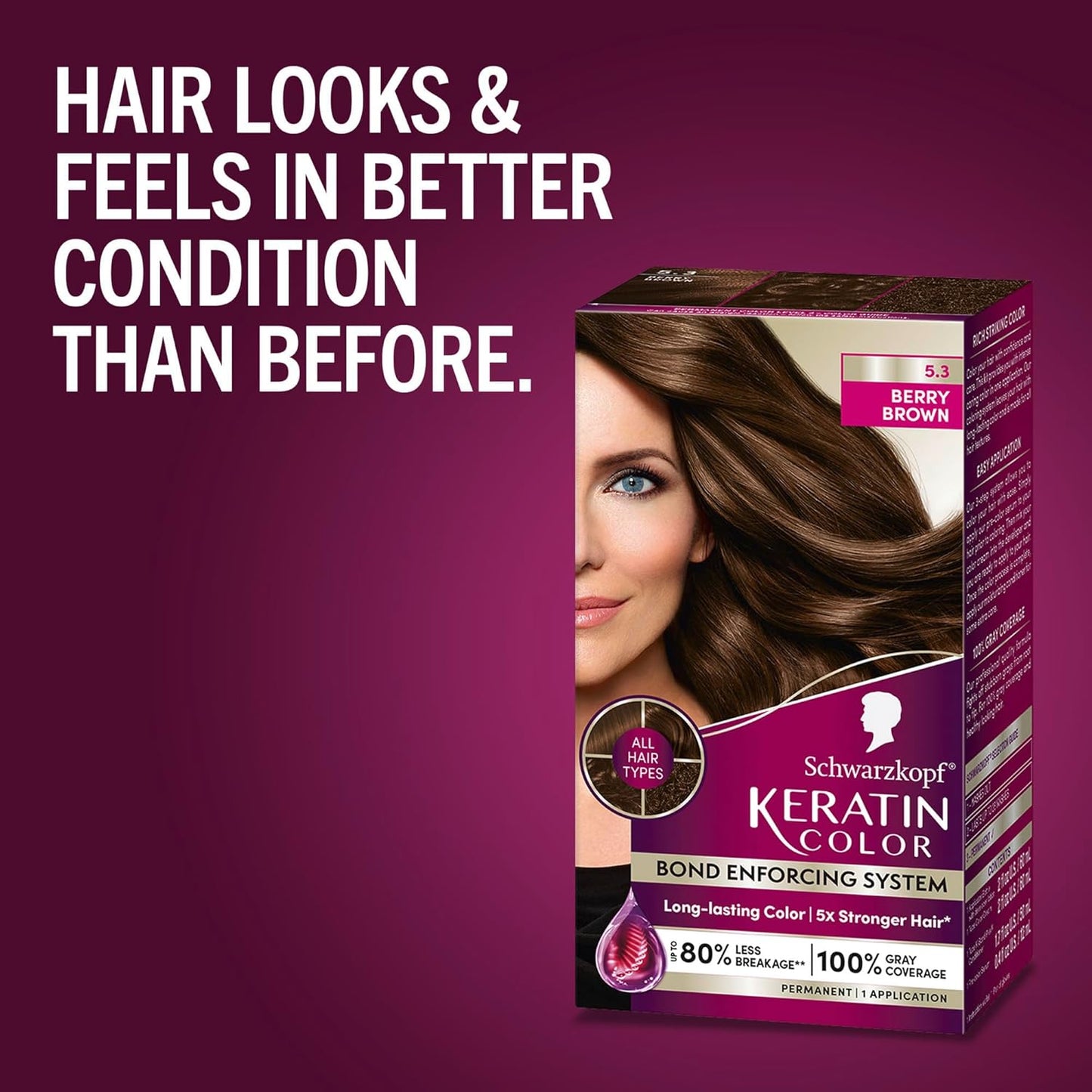 Schwarzkopf Keratin Hair Dye Cream - 5.3 Berry Brown | Professional Quality Color & 100% Gray Coverage