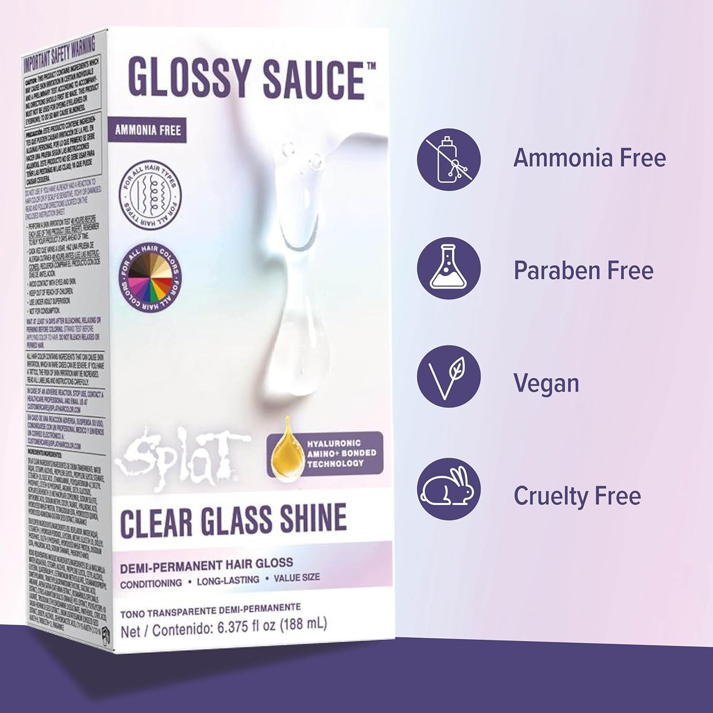 Splat Glossy Sauce | Demi-Permanent Clear Gloss Hair Color for Vibrant Shine - 4 oz