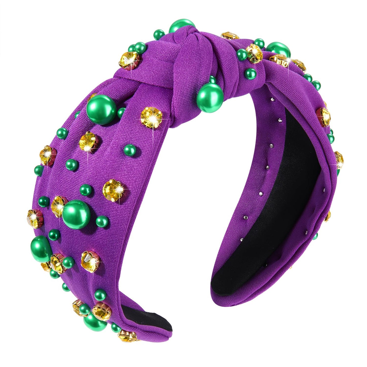 GLBCC Mardi Gras Hairband for Women Purple Pearl Rhinestone Knotted Headband Carnival Parade Party Hair Accessories