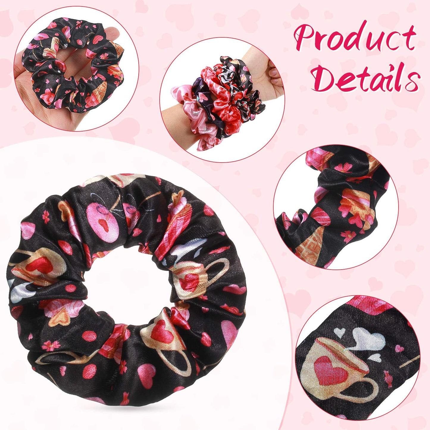 eBoot 28 Pieces Valentine's Day Hair Scrunchies Hearts Silk Hair Scrunchies Elastic Romantic Hair Bands Ponytail Holder Love Valentine Party Favors Hair Accessories for Women