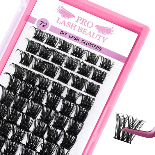 Cluster Lashes 72 Pcs Lash Clusters DIY Eyelash Extension Individual Cluster Eyelashes Tender Style Self-Application Fluffy Super Thin Band Reusable Soft & Comfortable(Tender-C-10mm)