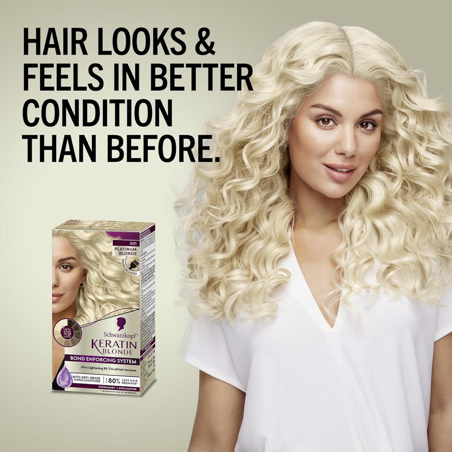 Schwarzkopf Keratin Blonde Hair Dye - 001 High Lift Platinum | Professional Permanent Color with Bond Enforcing System & Purple Conditioner