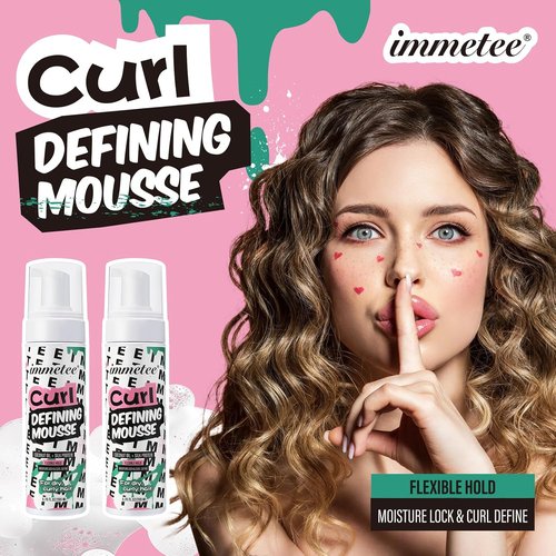 Immetee Curly Hair Mousse - Coconut Oil & Silk Protein for Frizz Control | Extra Moisture Lock, 200ml