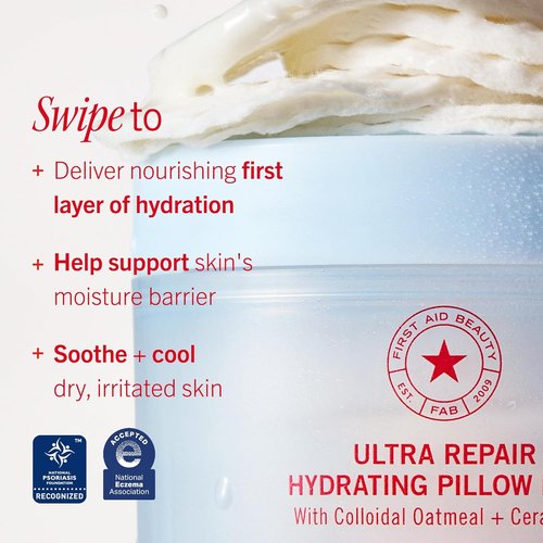 First Aid Beauty Ultra Repair Hydrating Pillow Pads - Soothing Face Pads with Colloidal Oatmeal & Ceramides | 60-Count for Dry Skin